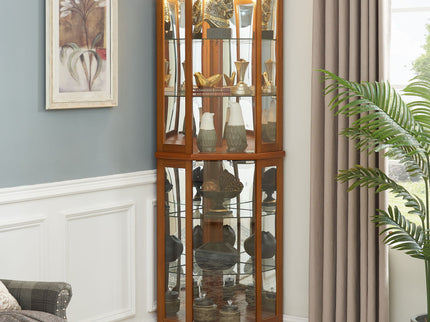 6 Shelf Corner Curio Display Cabinet With Lights, Mirrors And Adjustable Shelves (E26 Light Bulb Not Included)