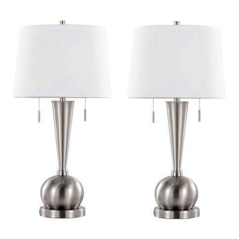 Jules - Contemporary Table Lamp Built In USB Port (Set of 2) - Nickel / White
