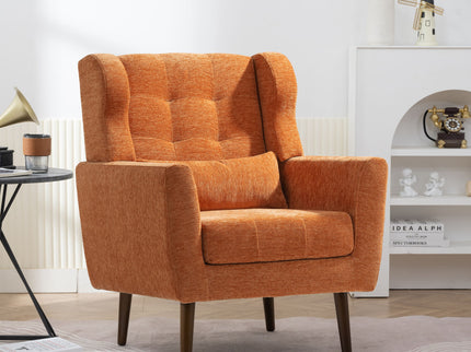 Modern Accent Chair, Arm Chairs For Living Room, Upholstered Mordern Armchair, Comfy Soft Padded Lounge Chair In Small Space, Bedroom, With Pillow, Solid Wood Leg