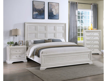 Queen Geometric Design Headboard Panel Bed Bedroom Furniture - Antique White