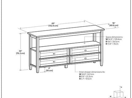 Warm Shaker - Wide Console Sofa Table - Light Golden Brown