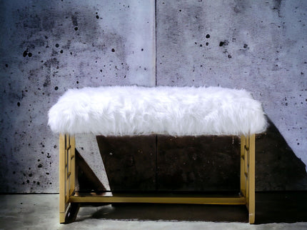 Bagley II - Bench Faux Fur - White / Gold