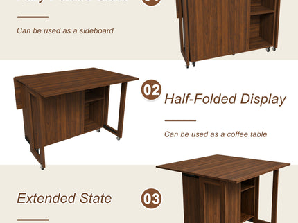 3 In 1 Foldable Side Table With 4 Storage Shelves