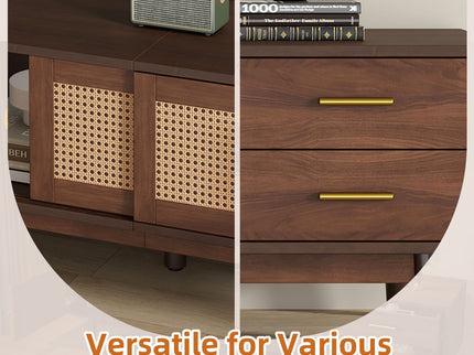 TV Stand For 80" TVs With Sliding Doors And Drawers, Accent Storage Unit - Dark Brown