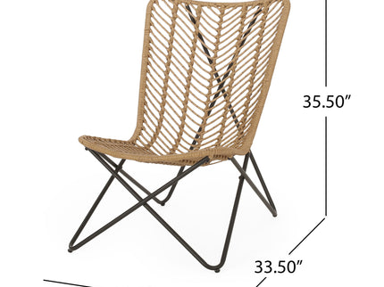 Wicker Chair With Geometric Cross Base, (Set of 2) - Light Brown