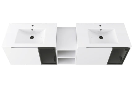Wall Mounted Bathroom Vanity With Sink, Soft Close Doors, Cabinet & Half Door