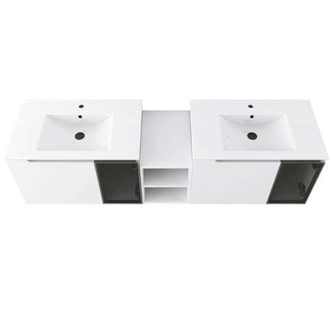 Wall Mounted Bathroom Vanity With Sink, Soft Close Doors, Cabinet & Half Door
