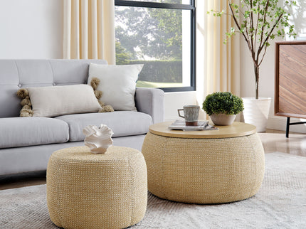 Round Storage Ottoman, 2 In 1 Function, End Table And Ottoman