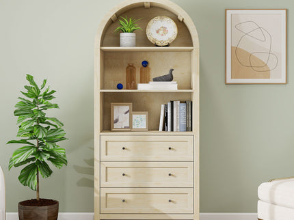 Arched Kitchen Pantry, Modern Farmhouse Wood Kitchen Storage Cabinets, Arched Storage Display Cabinet With Adjustable Shelves, Versatile Cupboard For Kitchen, Dining Room, Living Room - Natural
