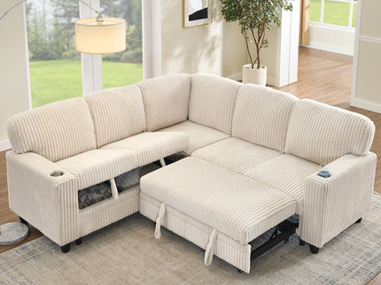 L-Shaped Sofa With Pull Out Sofa Bed With USB