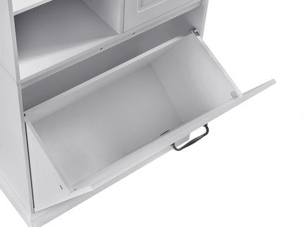 Modern Tall Storage Cabinet With Adjustable Shelves, Flip-Out Basket & Enclosed Doors