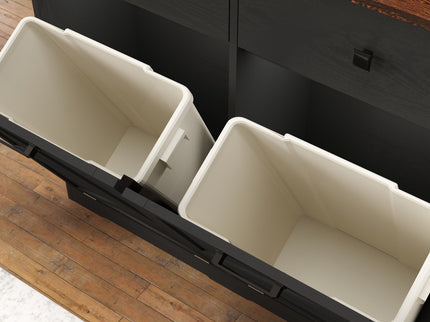 Double Tilt Out Trash Cabinet With Hideaway Drawer And Barn Door Style