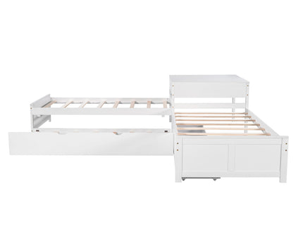 L Shaped Platform Bed With Trundle And Drawers Linked With Built In Desk