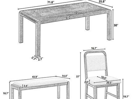 Extendable Dining Table Set With 4 Upholstered Chairs And 1 Bench