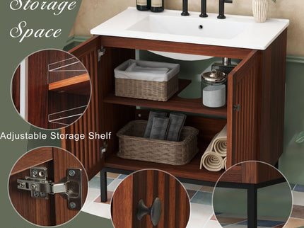 30" Vintage Bathroom Vanity With Ceramic Sink, Modern Bathroom Vanity Cabinet With 2 Soft Close Doors, Equpiied With 4 Sturdy Iron Legs - Antique Dark Brown