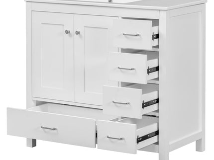 Bathroom Vanity With Sink Combo, 2 Soft Close Doors And 5 Drawers