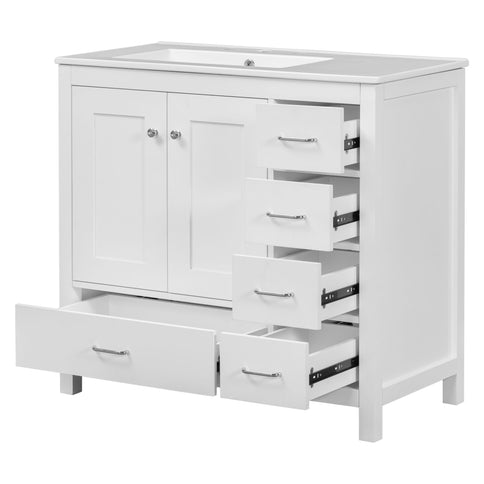 Bathroom Vanity With Sink Combo, 2 Soft Close Doors And 5 Drawers