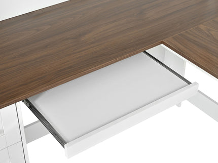 Space Saving L-Shaped Computer Desk With Keyboard Tray & Charging Stations