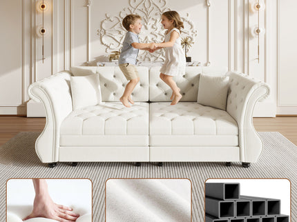 Oversized Chesterfield Pull Out Sofa Bed, Roll Arm Couch With Flower Tufting For Living Room