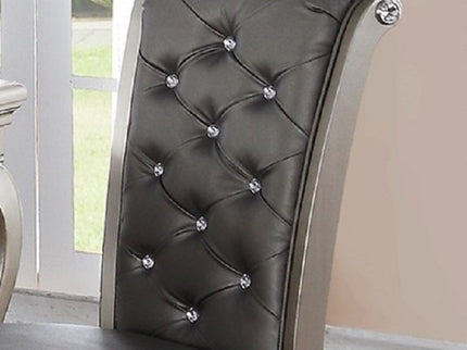 Rectangle Dining Table With Glass Top And 6 Tufted Back Chairs - Gray / Silver