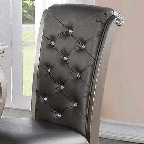 Rectangle Dining Table With Glass Top And 6 Tufted Back Chairs - Gray / Silver