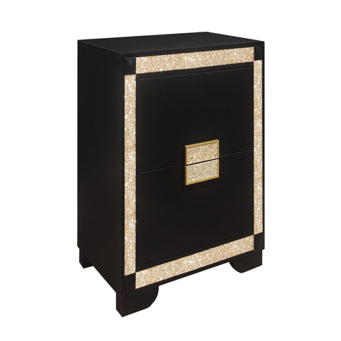Lively - Nightstand With Glitter Detail And Thick Bar Handle Hardware - Black