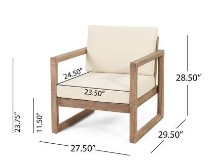 4 Pieces Acacia Wood Patio Furniture Set, Outdoor Furniture With Coffee Table, Patio Conversation Set Deep Seating With Soft Cushion, Porch Chairs For Backyard Porch Balcony - Brown Wash / Beige