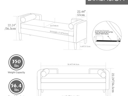 Upholstered Corduroy Flip Top Storage Bench For Living Room
