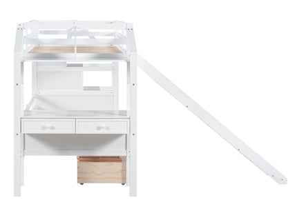Bunk Bed With Storage Staircase, Slide, Desk, Drawers, And Shelves