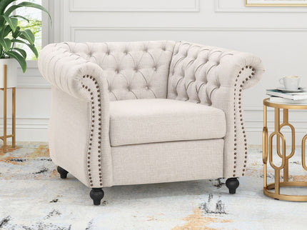 Nexuson - Upholstered Chesterfield Chair With Deep Tufted And Nailhead Trim