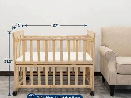 Portable Bedside Bassinet With 3 Adjustable Heights, Mini Crib For Newborns - Natural Wood