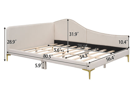 Upholstered Daybed With Headboard And Armrest, Support Legs