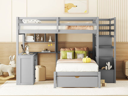 Bunk Bed With Desk, Drawers And Shelves