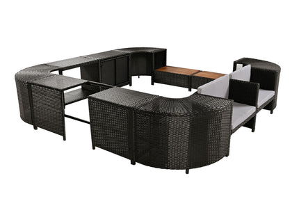 Spa Surround Spa Frame Quadrilateral Outdoor Rattan Sectional Sofa Set With Mini Sofa, Wooden Seats And Storage Spaces