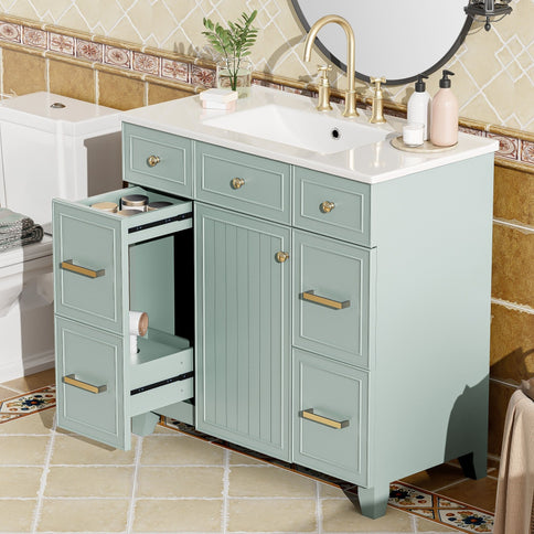 Bathroom Vanity With Ceramic Sink, Soft Close Doors, Adjustable Shelves
