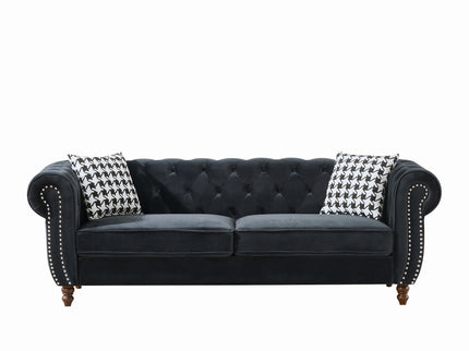 Chesterfield Upholstery Fabric Sofa With Roll Armrest & Nailhead