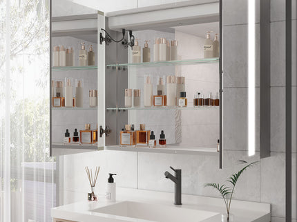 LED Medicine Cabinet With Mirror, Double Door With Defogger, Dimmer, Surface Mount