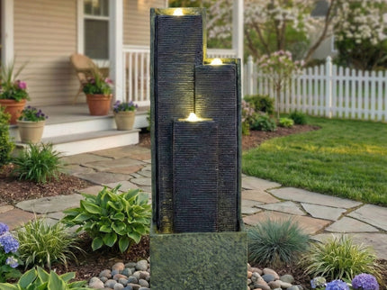 3 Tier Waterfall Fountain With LED Lights - Gray