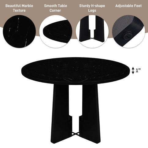 5 Piece Round Dining Table Set, Modern Table And 4 Upholstered Chairs For Dining Room