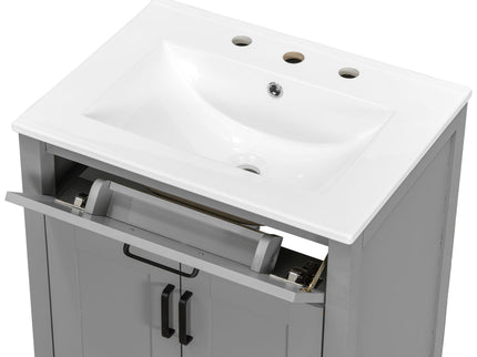 Bathroom Vanity With Ceramic Sink, Soft Close Doors, Flip Drawer, Double Layer Door Shelves
