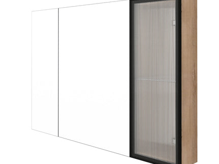 Wall Mounted Bathroom Mirror Cabinet With Soft Close Door, Adjustable Shelves - Imitative Oak