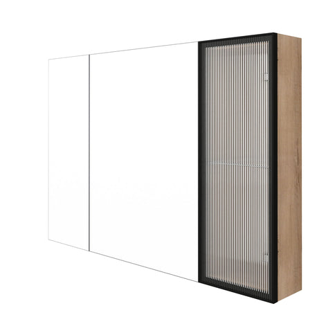 Wall Mounted Bathroom Mirror Cabinet With Soft Close Door, Adjustable Shelves - Imitative Oak