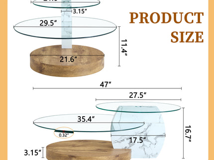 Contemporary Artistic Double Layer Coffee Table, Tempered Glass Top