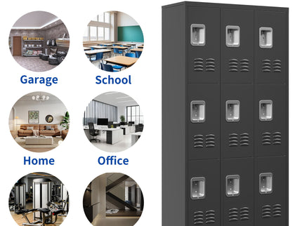 9 Door Lockers With Lock For Secure Storage And - Black