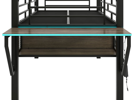 Gaming - Twin Loft Bed With Desk And LED - Black