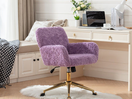 Office Chair, Artificial Rabbit Hair Home Office Chair With Metal Base, Adjustable Desk Chair Swivel Office Chair, Vanity Chair