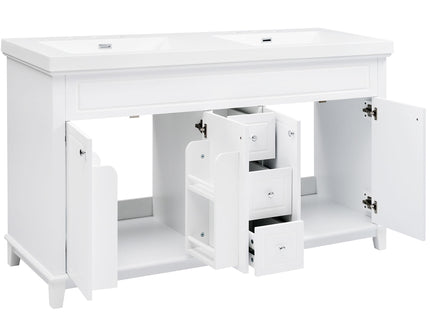 Bathroom Vanity With Double Sinks, 3 Drawers & 4 Doors, Soft Close, All Open Back Design - White