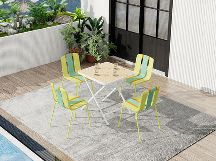 4 Piece Set Of Modern Striped Single Chairs With Folding Square Table
