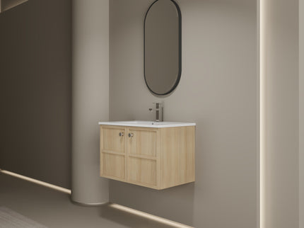 Wall Mounted Bathroom Vanity With Ceramic Sink And 2 Soft Closing Doors