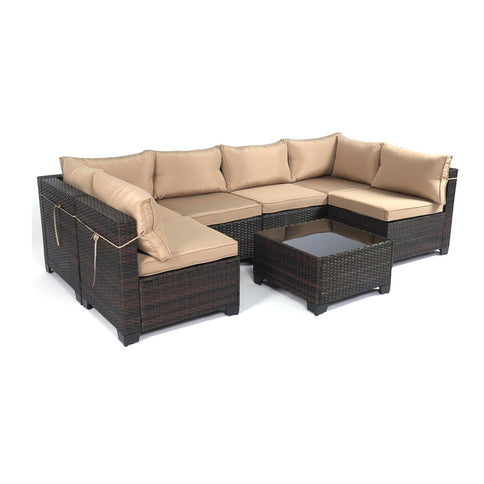 Cushion Covers For 7 Piece Wicker Sectional Sofa, 14 Pack Seat And Back Slipcovers With Zipper